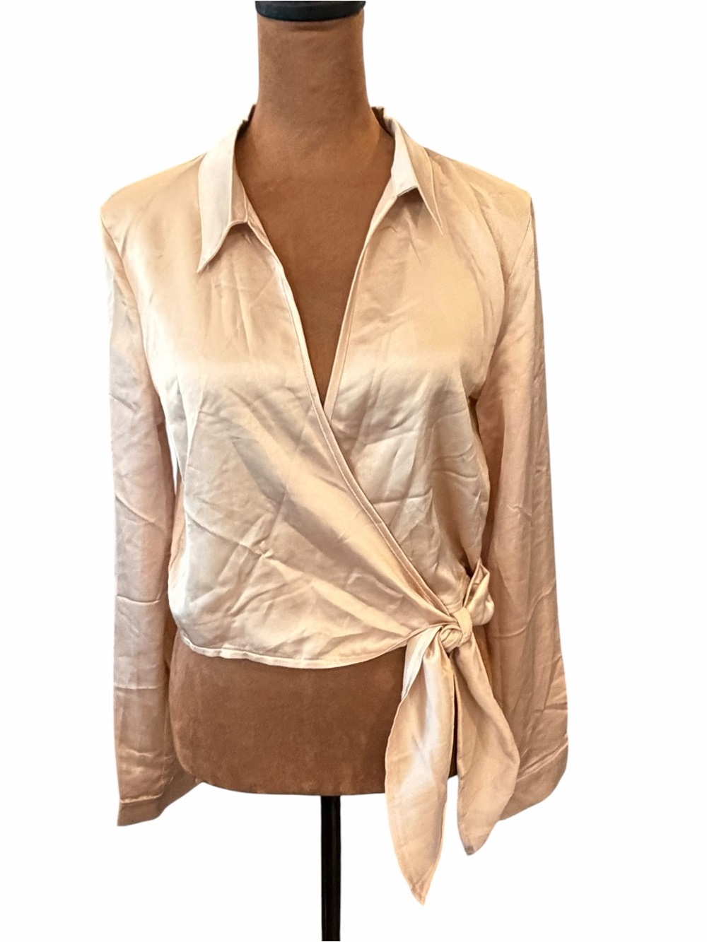 Missguided Satin Side Tie Long Sleeve Blouse Champagne Gold NEW Size 6 Slinky